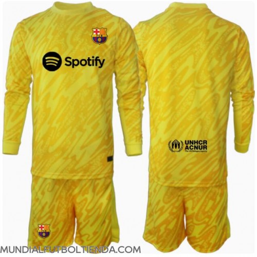 Camiseta Barcelona Portero Primera Equipación Replica 2024-25 para niños mangas largas (+ Pantalones cortos)